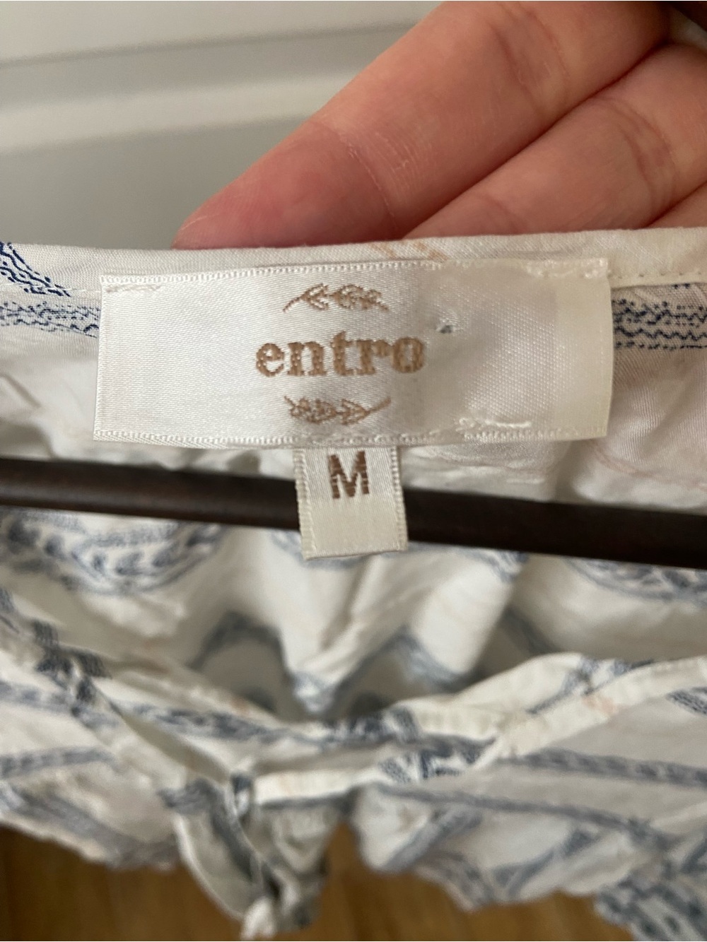 Entro Boho Peasant Top - Cream with Navy Trim - Picture 6 of 6